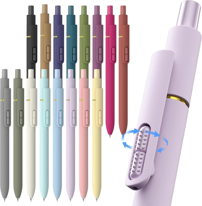 Hiacry 16 Pcs Gel Ink Pens, 0.7mm Fine Point for Smooth Writing Journaling Pens, Black Quick-Dry Long Lasting Fidge Pens, Cute School Office Supplies Gifts for Women (16Pcs Morandi＋Vintage-Black Ink) - Image 1